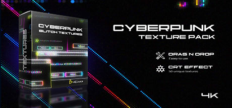 Aejuice Cyber​​punk Glitch Texture Pack 54种赛博朋克4K故障干扰纹理特效动画视频素材包